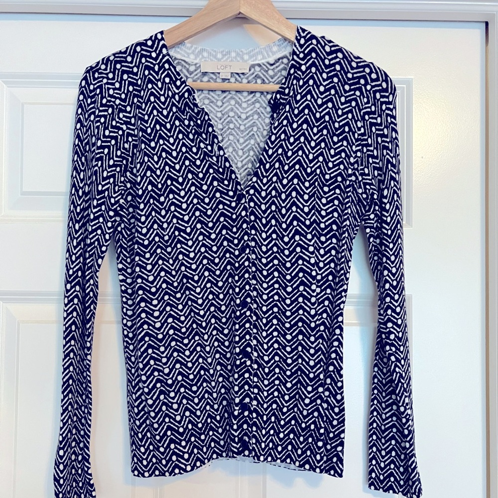 Loft Navy and white cardigan- size SM Petite